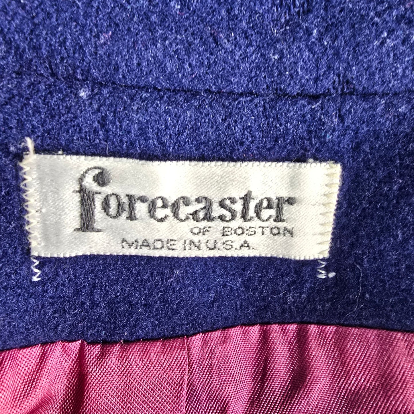 Vintage 1980s Distressed Forecaster of Boston Navy Blue Wool Overcoat (L)