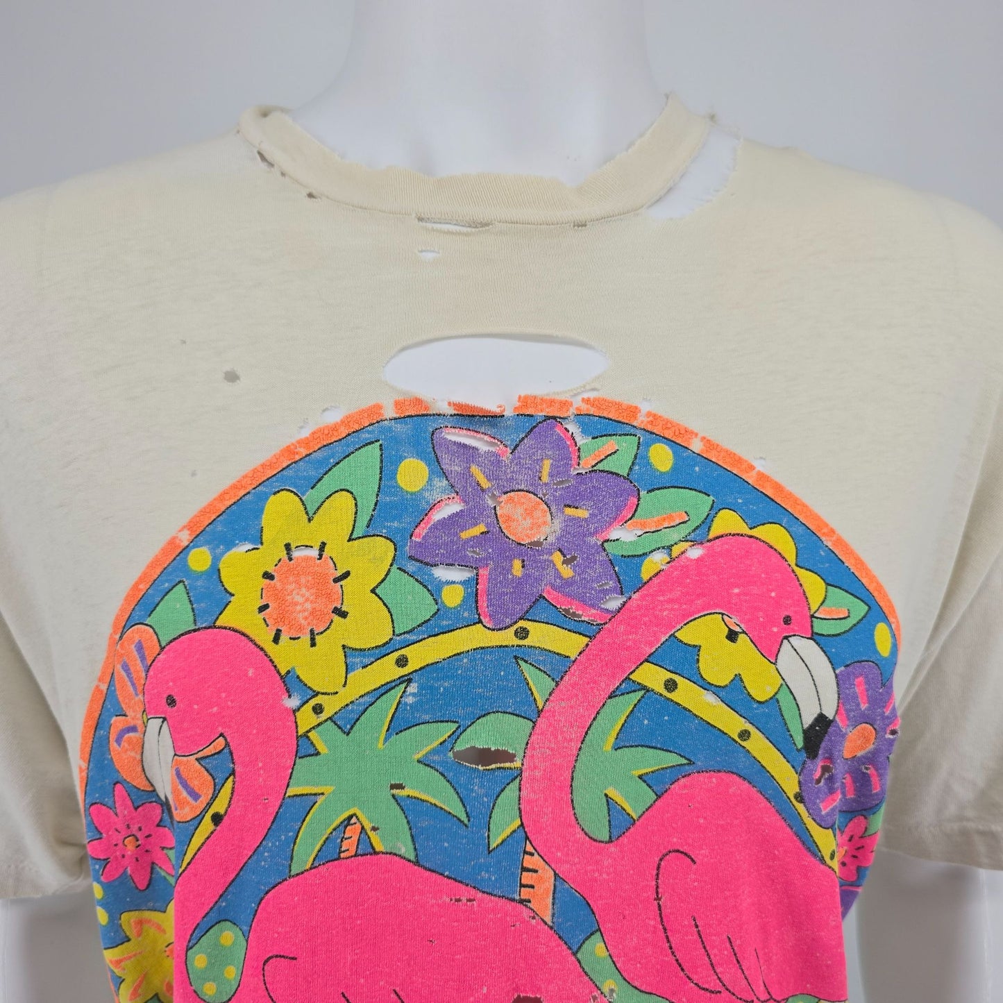 Thrashed Vintage 1980s Screen Stars/Turtle Bay Flamingo Bay T-Shirt (XXL)