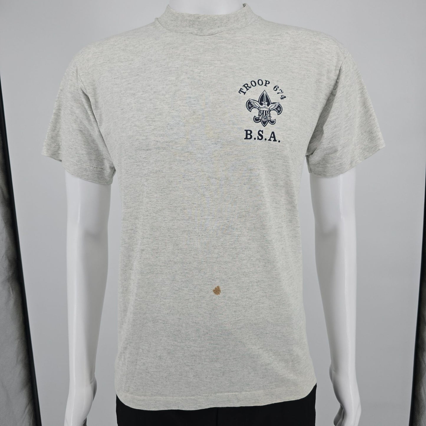 Vintage 1990s Heather Gray Boys Scouts of America B.S.A. Troop 674 T-Shirt (M)