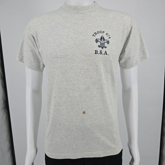 Vintage 1990s Heather Gray Boys Scouts of America B.S.A. Troop 674 T-Shirt (M)