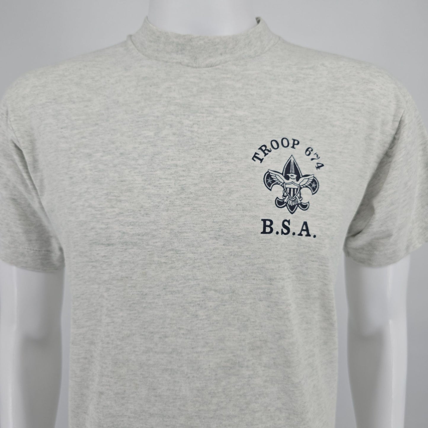 Vintage 1990s Heather Gray Boys Scouts of America B.S.A. Troop 674 T-Shirt (M)