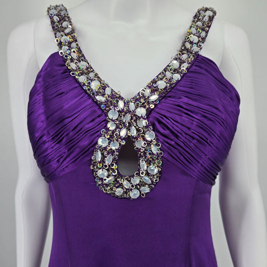 2010s Precious Formals Purple Ruffled Evening Gown Prom Dress (Size 6/Small)