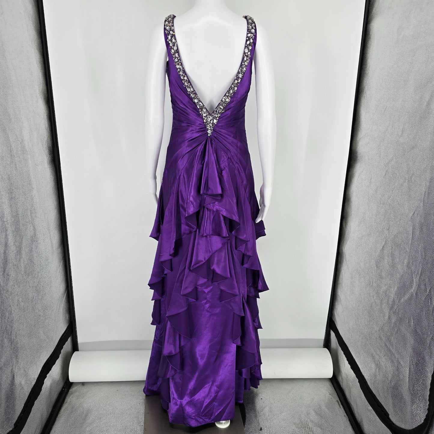2010s Precious Formals Purple Ruffled Evening Gown Prom Dress (Size 6/Small)
