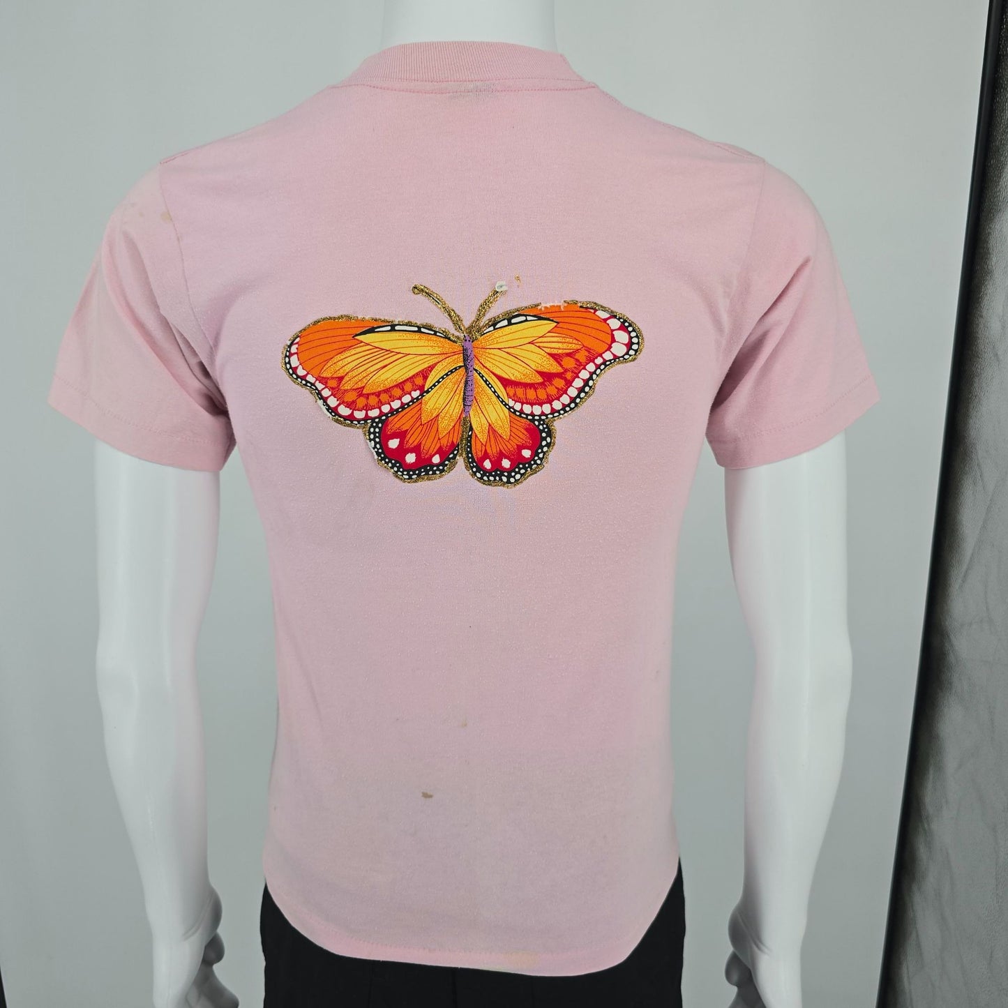 Vintage 1990s Pink Butterfly Applique Glitter Glue T-Shirt (Youth Large) *Flaws