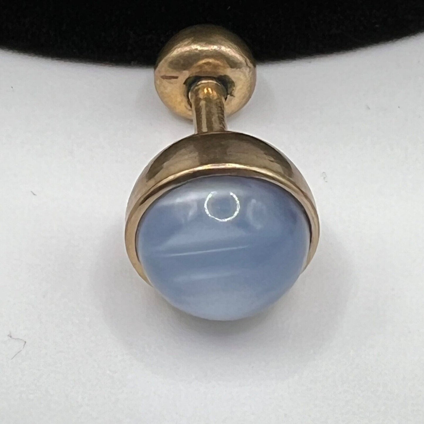 Vintage 1940s Signed Kreisler Craft Gold-Tone Blue Moonglow Cabochon Cufflinks