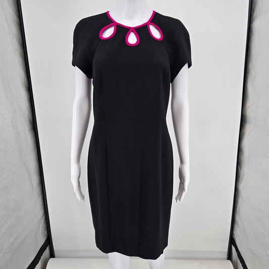 Vintage 1990s Liz Claiborne Petite Black/Pink Keyhole Trim Shift Dress (8P/M)
