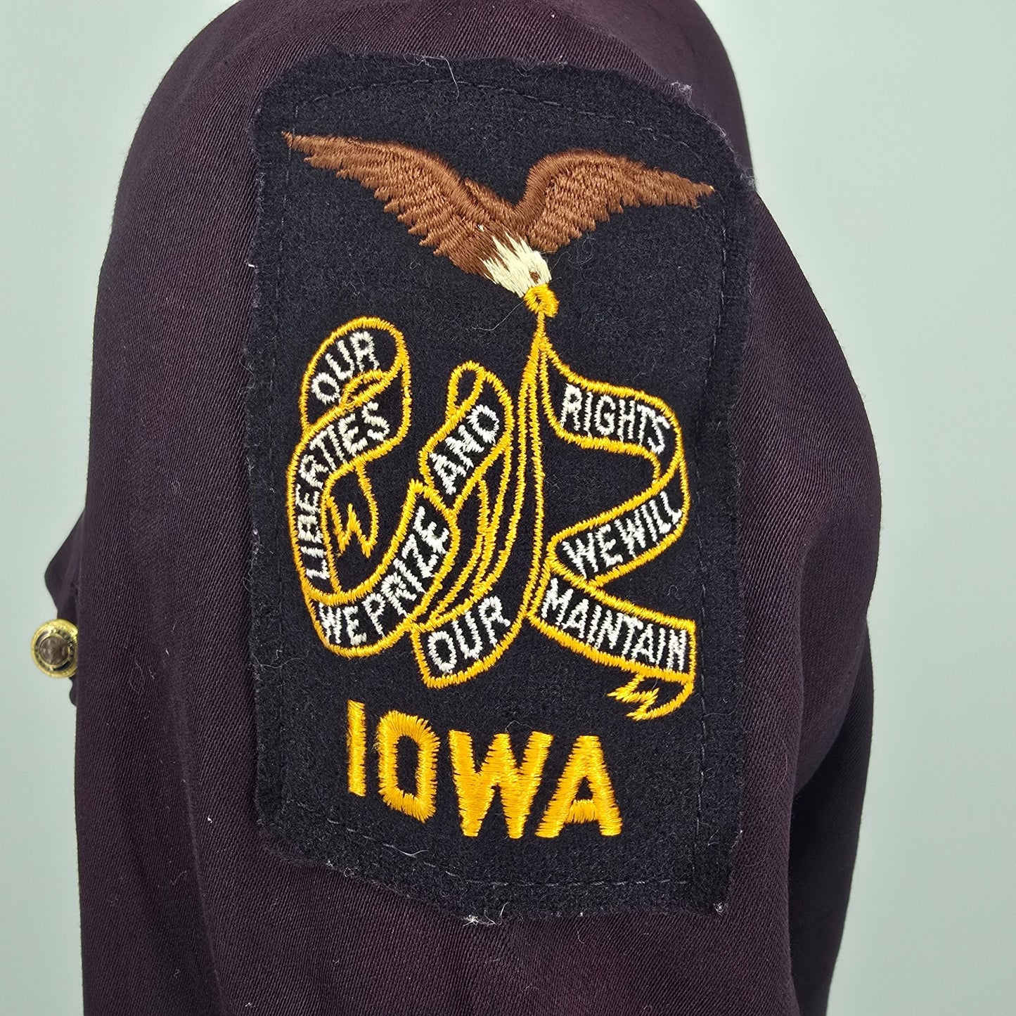 RARE Vintage 1950s American Legion Maroon Iowa Patch Dress Uniform Jacket (L)