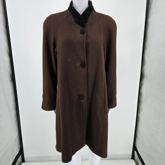 Vintage 1980s Stephanie Matthews Velvet Collar Brown Wool Coat (Size 4) *Fair