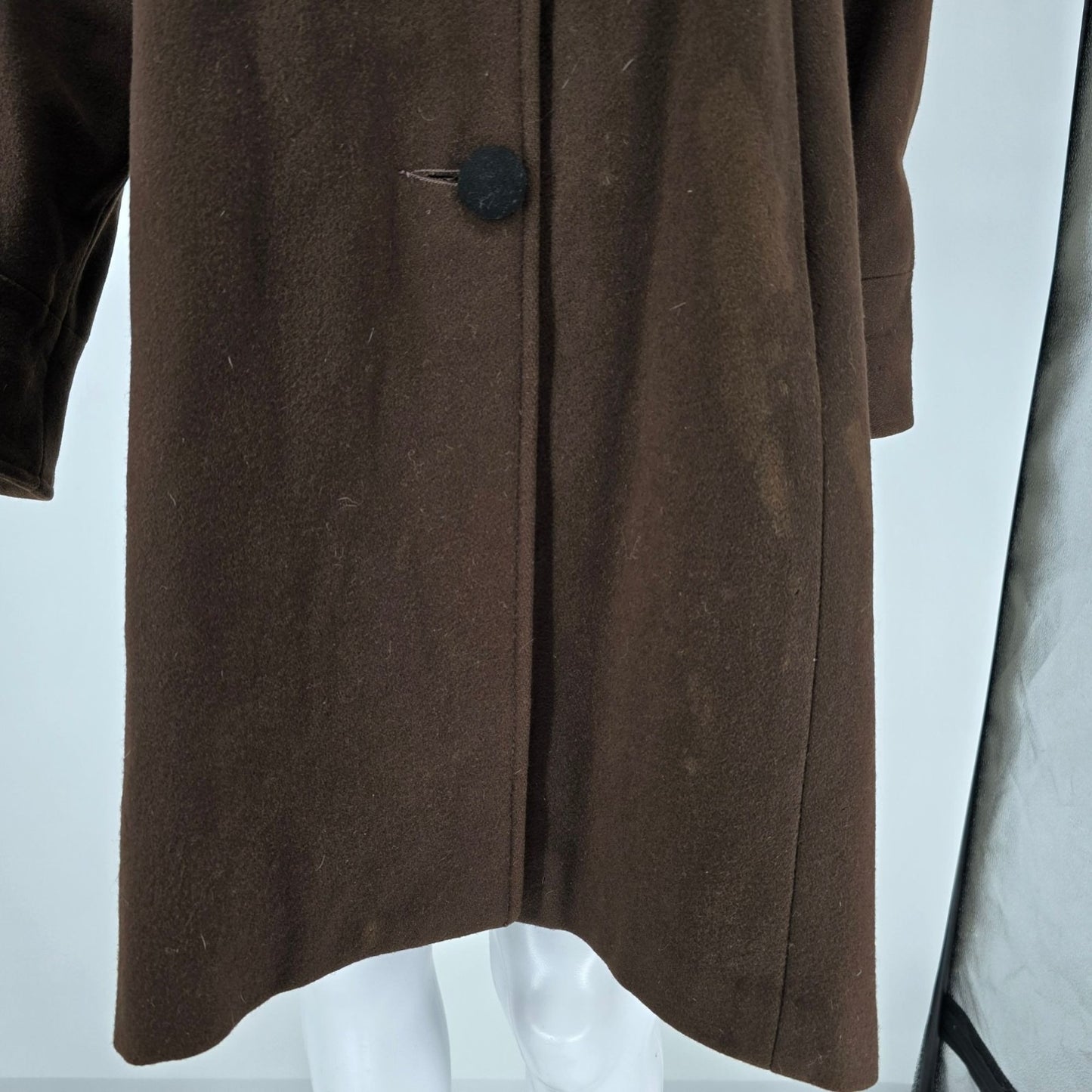 Vintage 1980s Stephanie Matthews Velvet Collar Brown Wool Coat (Size 4) *Fair