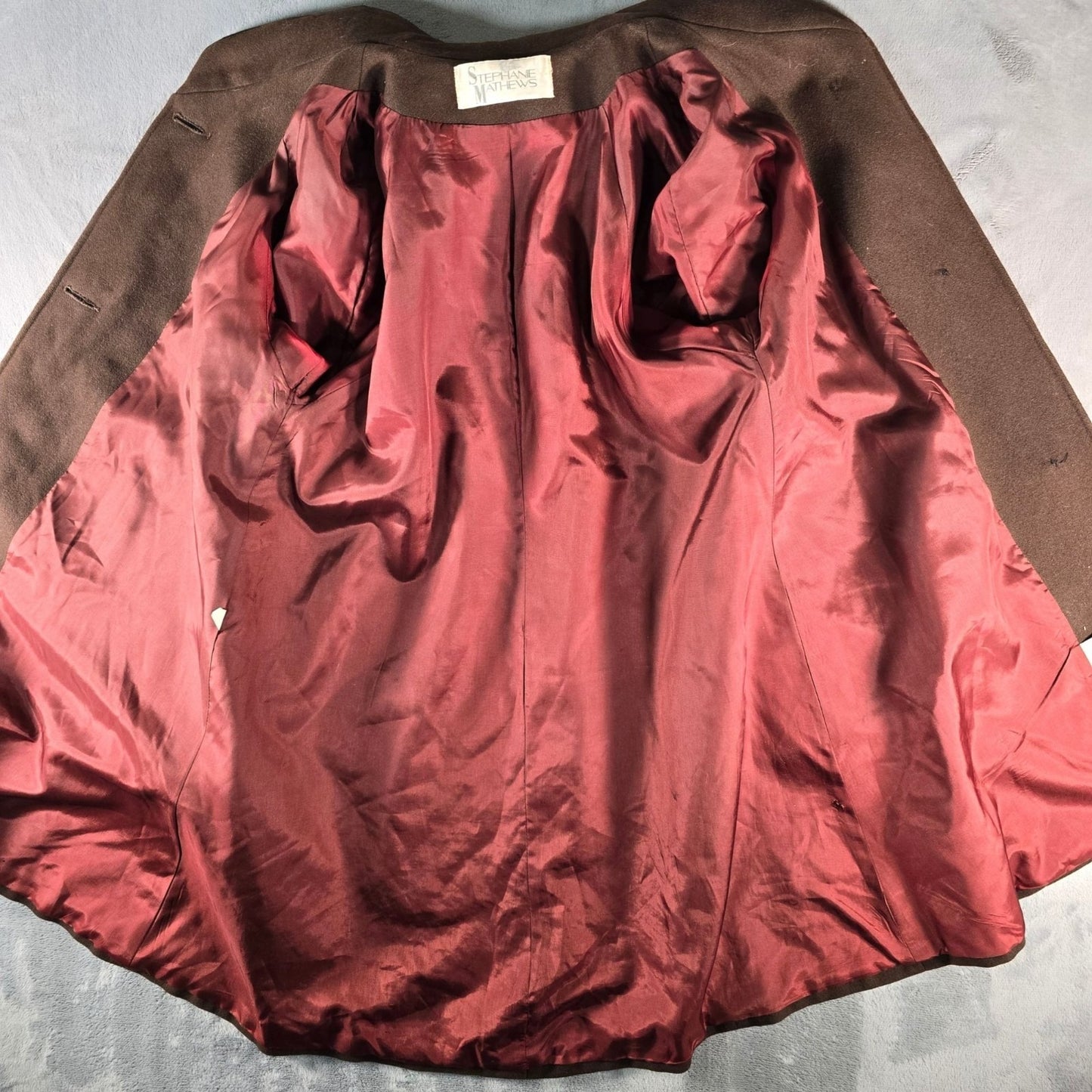 Vintage 1980s Stephanie Matthews Velvet Collar Brown Wool Coat (Size 4) *Fair