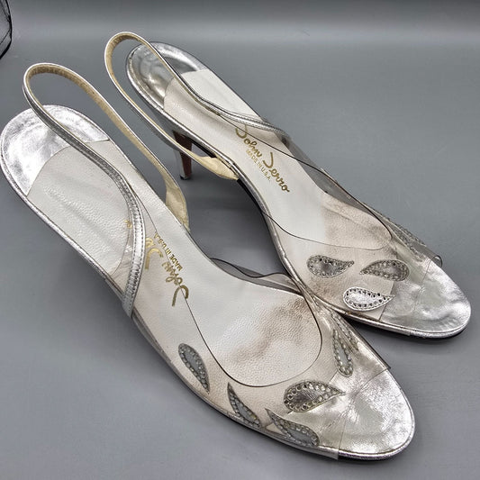 Vintage 1970s/1980s John Jerro Rhinestone Paisley Slingback Disco Heels (10AA)