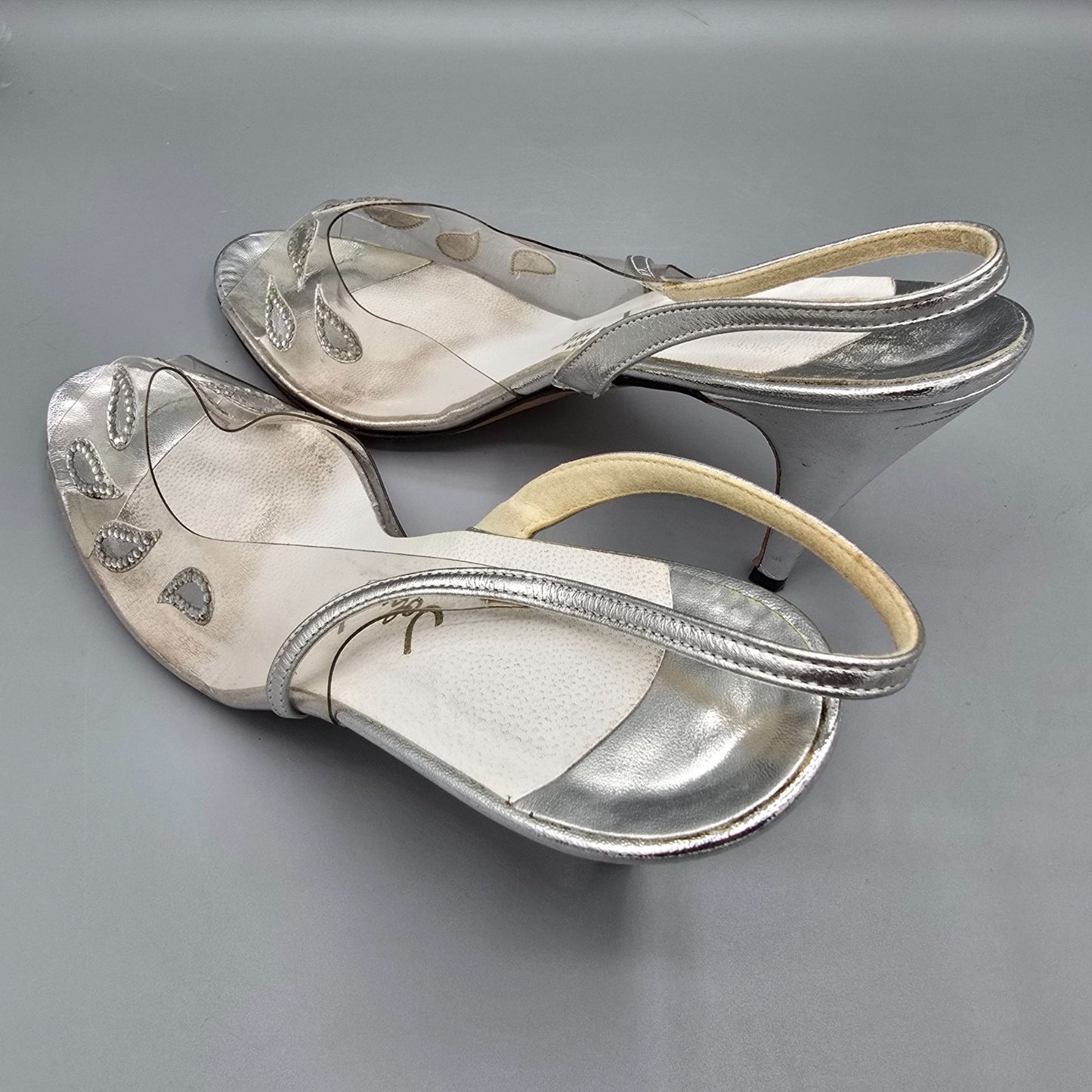 Vintage 1970s/1980s John Jerro Rhinestone Paisley Slingback Disco Heels (10AA)