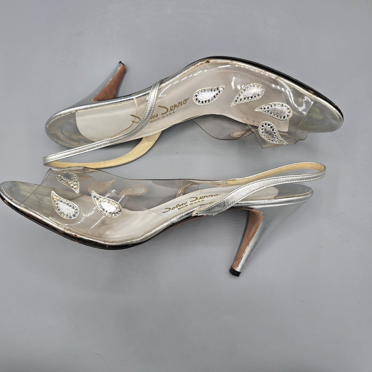 Vintage 1970s/1980s John Jerro Rhinestone Paisley Slingback Disco Heels (10AA)