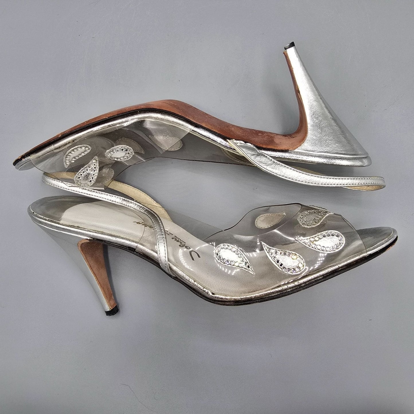 Vintage 1970s/1980s John Jerro Rhinestone Paisley Slingback Disco Heels (10AA)