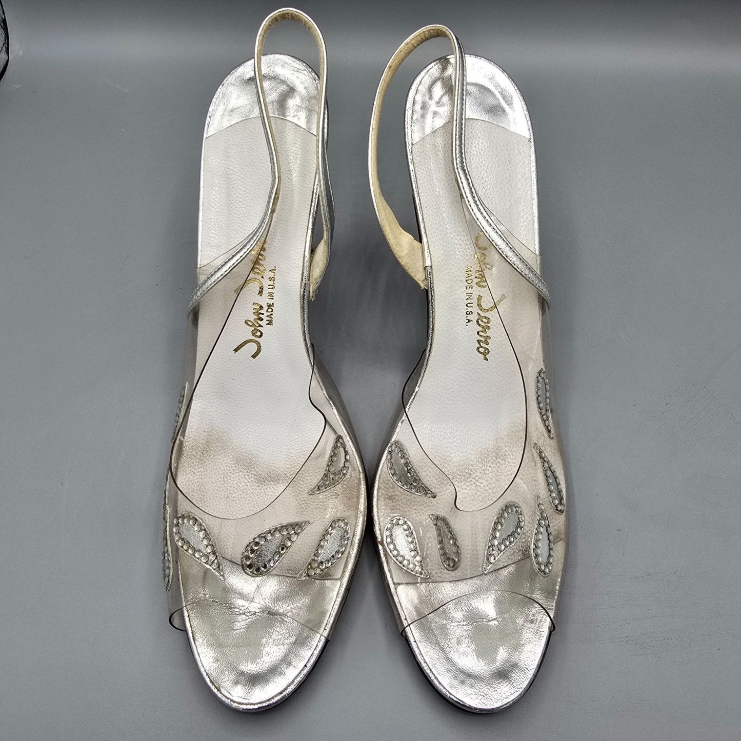 Vintage 1970s/1980s John Jerro Rhinestone Paisley Slingback Disco Heels (10AA)