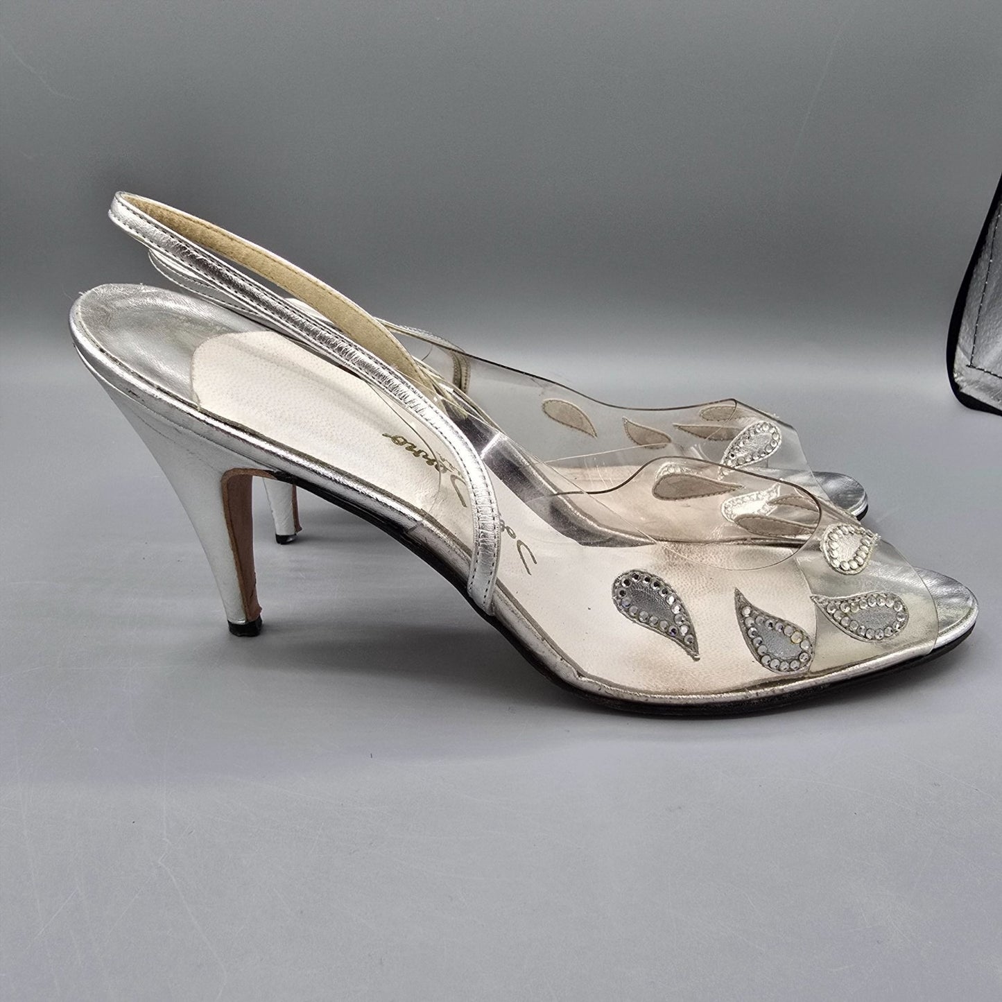 Vintage 1970s/1980s John Jerro Rhinestone Paisley Slingback Disco Heels (10AA)