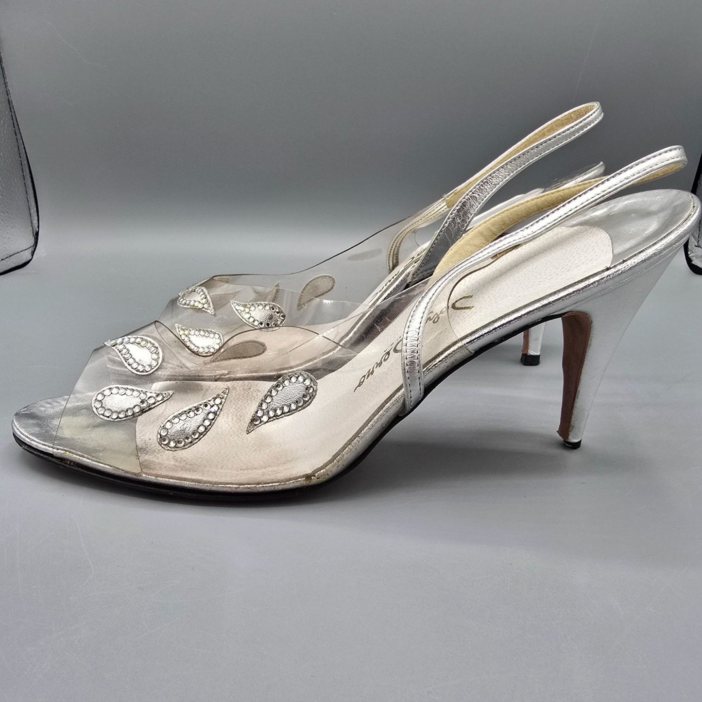 Vintage 1970s/1980s John Jerro Rhinestone Paisley Slingback Disco Heels (10AA)