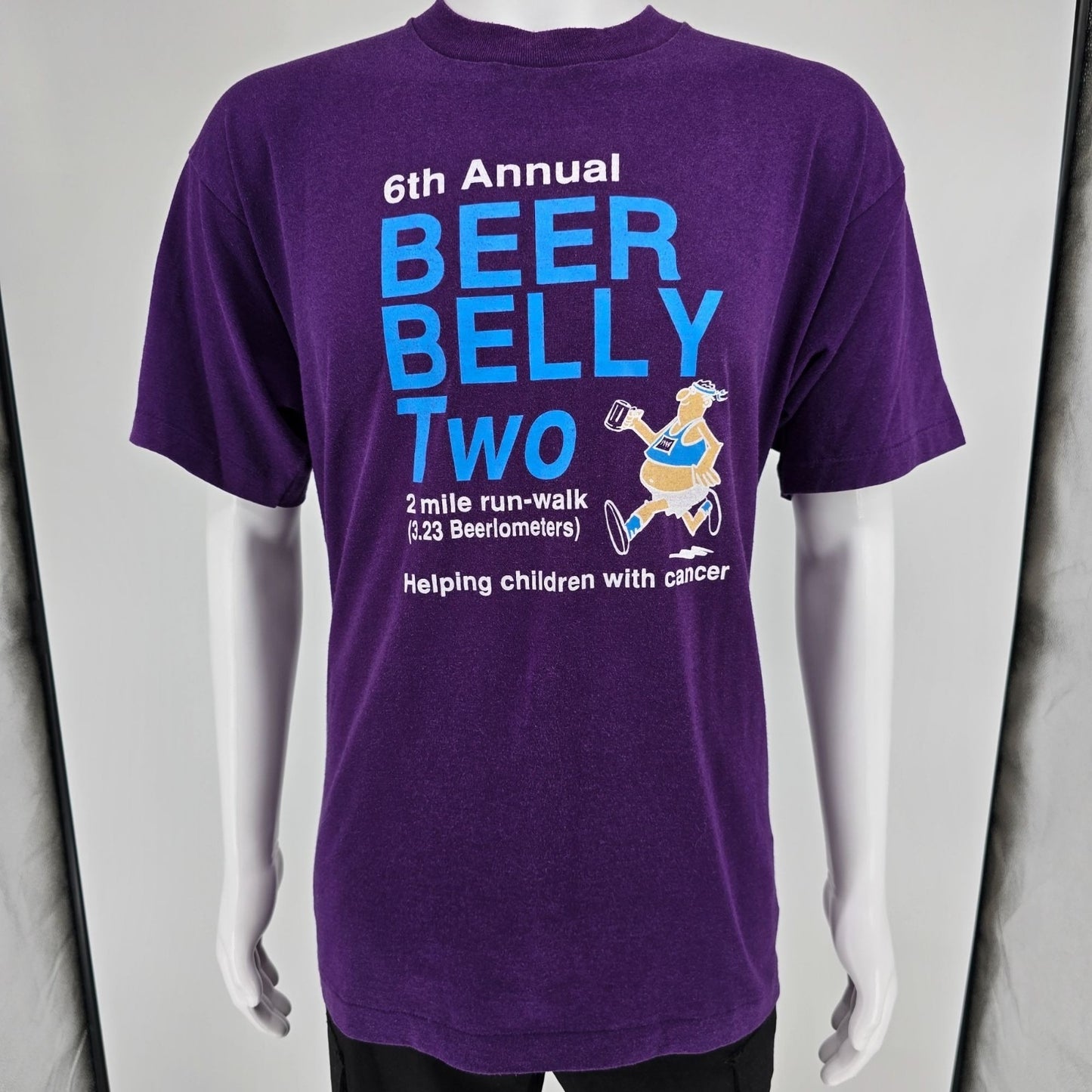 Vintage 1995 6th Annual Beer Belly Two Run/Walk Wisconsin Purple T-Shirt (XL)