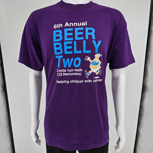 Vintage 1995 6th Annual Beer Belly Two Run/Walk Wisconsin Purple T-Shirt (XL)