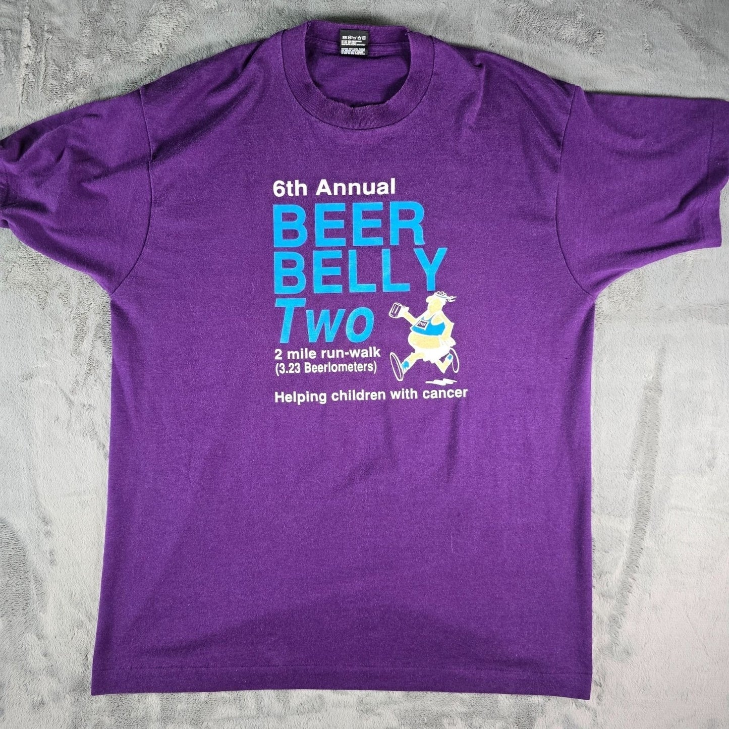 Vintage 1995 6th Annual Beer Belly Two Run/Walk Wisconsin Purple T-Shirt (XL)