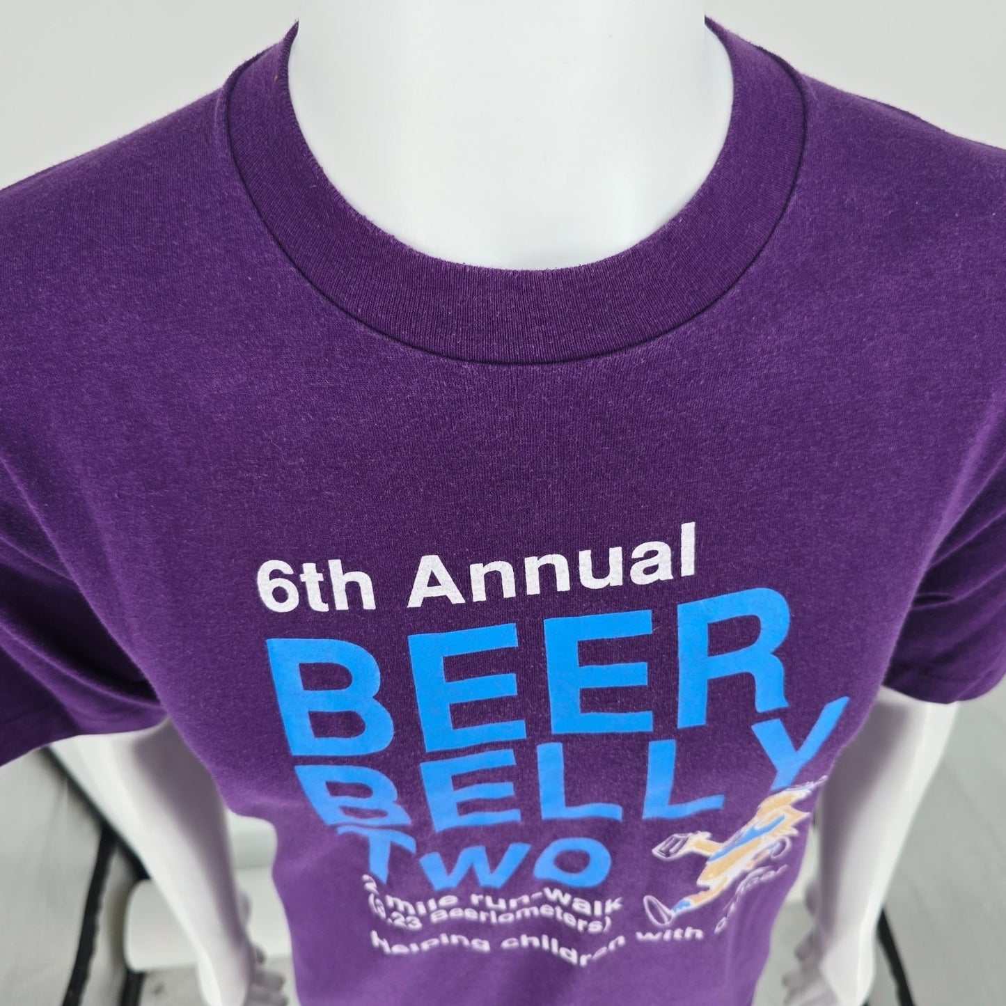 Vintage 1995 6th Annual Beer Belly Two Run/Walk Wisconsin Purple T-Shirt (XL)