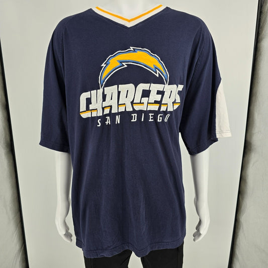 2000s San Diego Chargers NFL Embroidered Blue/White V-Neck Jersey T-Shirt (4XL)
