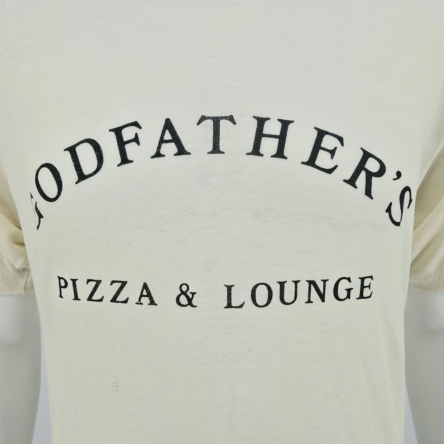 Vintage 1970s Hanes Godfather's Pizza & Lounge Paper Thin Burnout T-Shirt (XL)