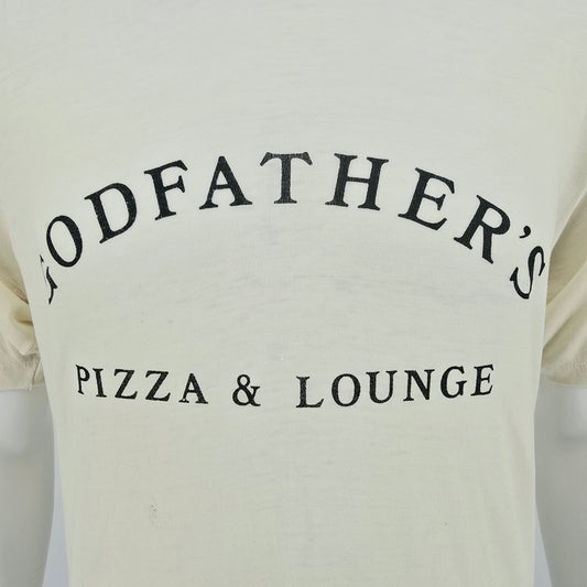 Vintage 1970s Hanes Godfather's Pizza & Lounge Paper Thin Burnout T-Shirt (XL)