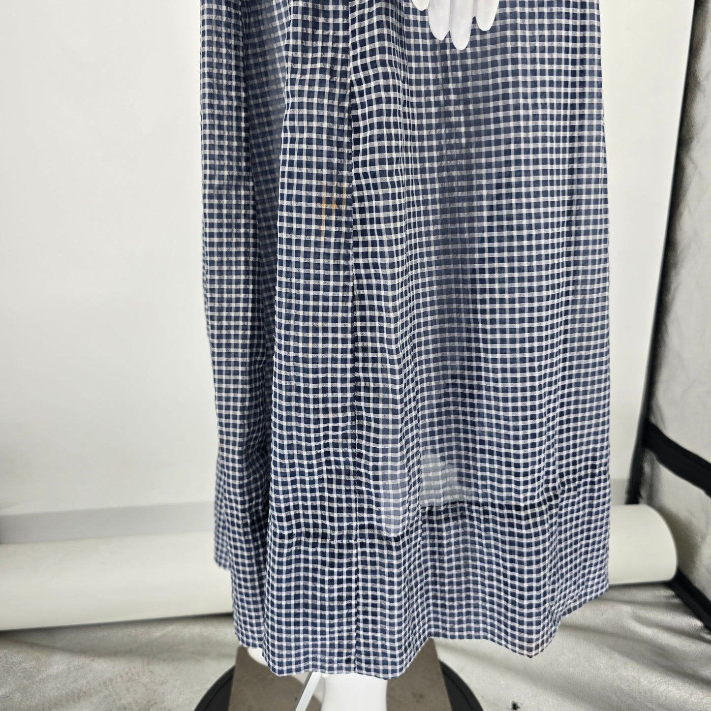 Vintage 1940s Handmade Blue/White Sheer Dobby-Woven Check Pattern Day Dress (L)