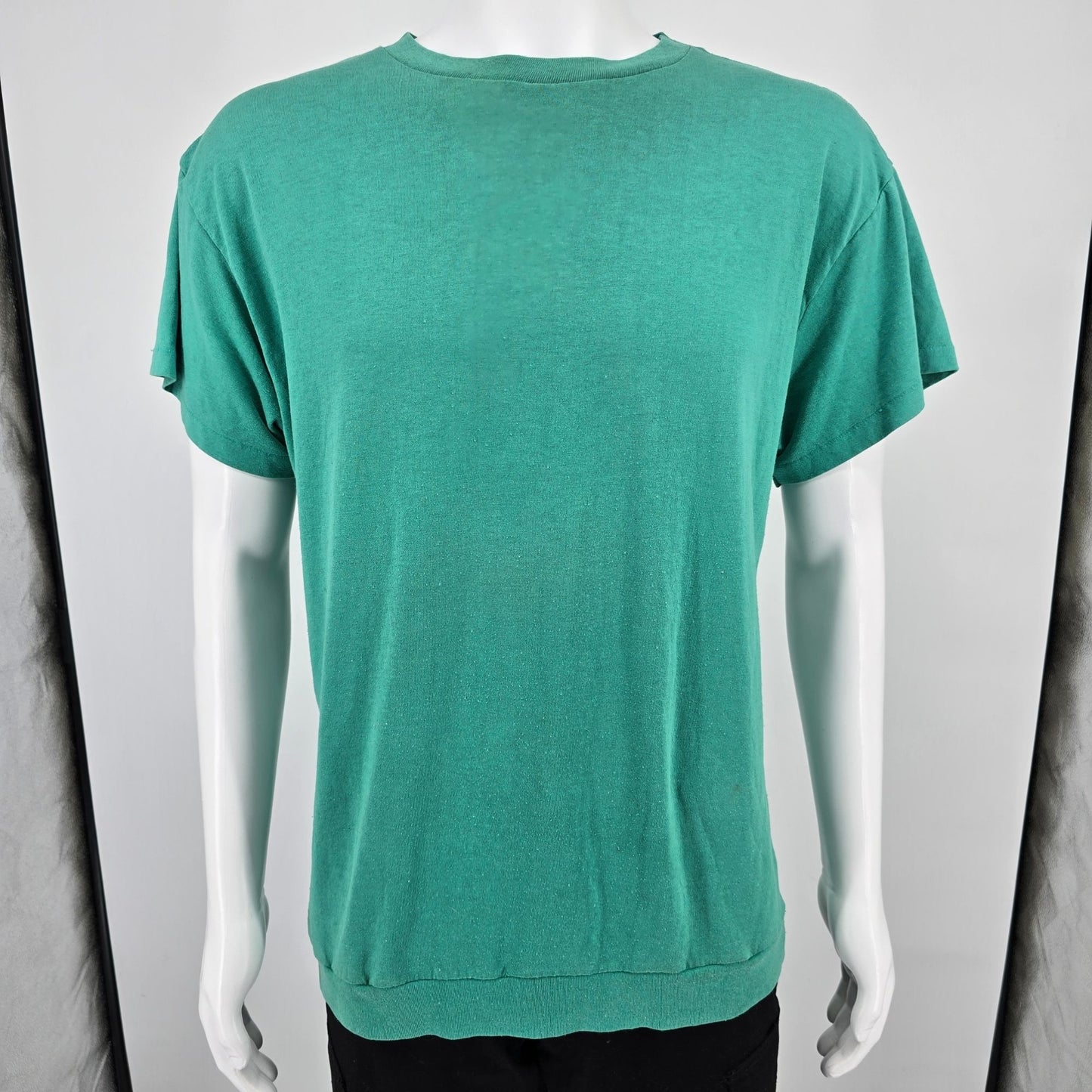 Vintage 1990s Blair Blank Seafoam Green Ribbed Hem Single Stitch T-Shirt (L/XL)
