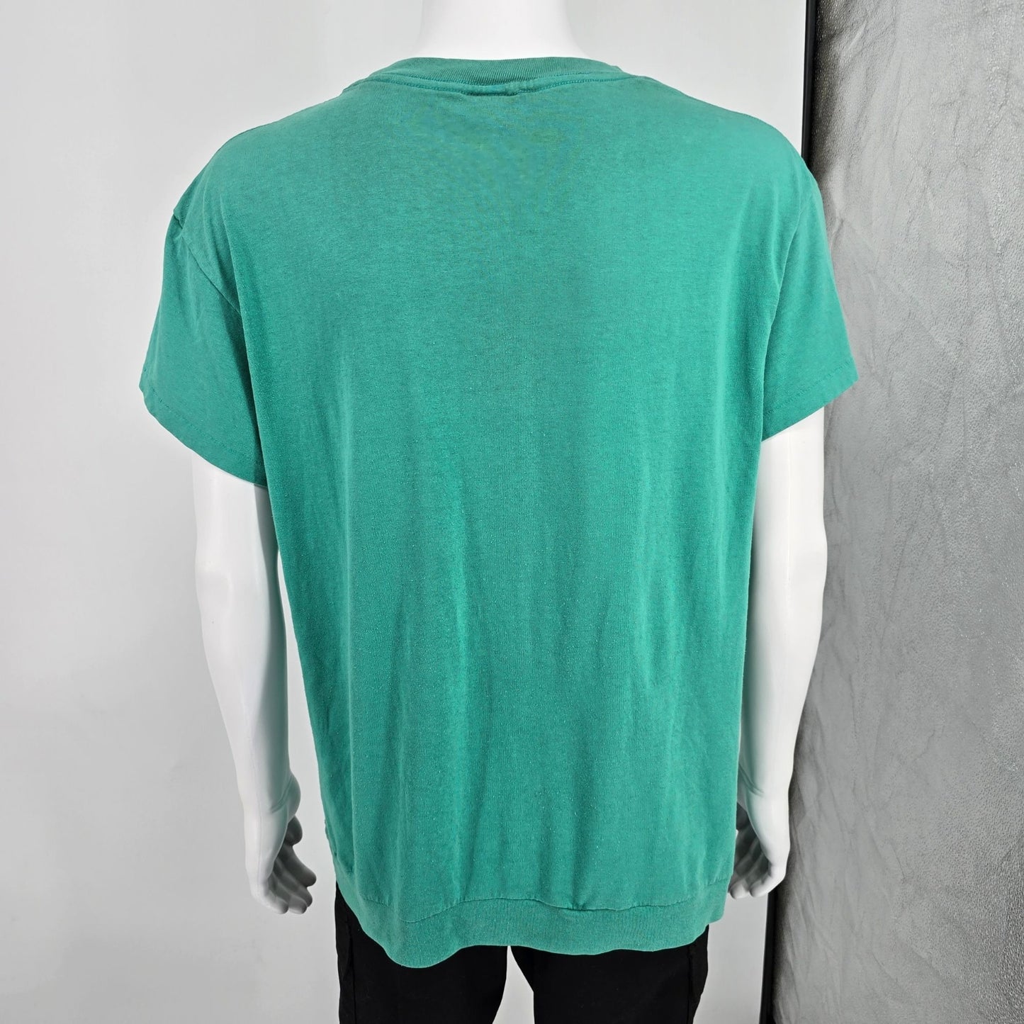 Vintage 1990s Blair Blank Seafoam Green Ribbed Hem Single Stitch T-Shirt (L/XL)