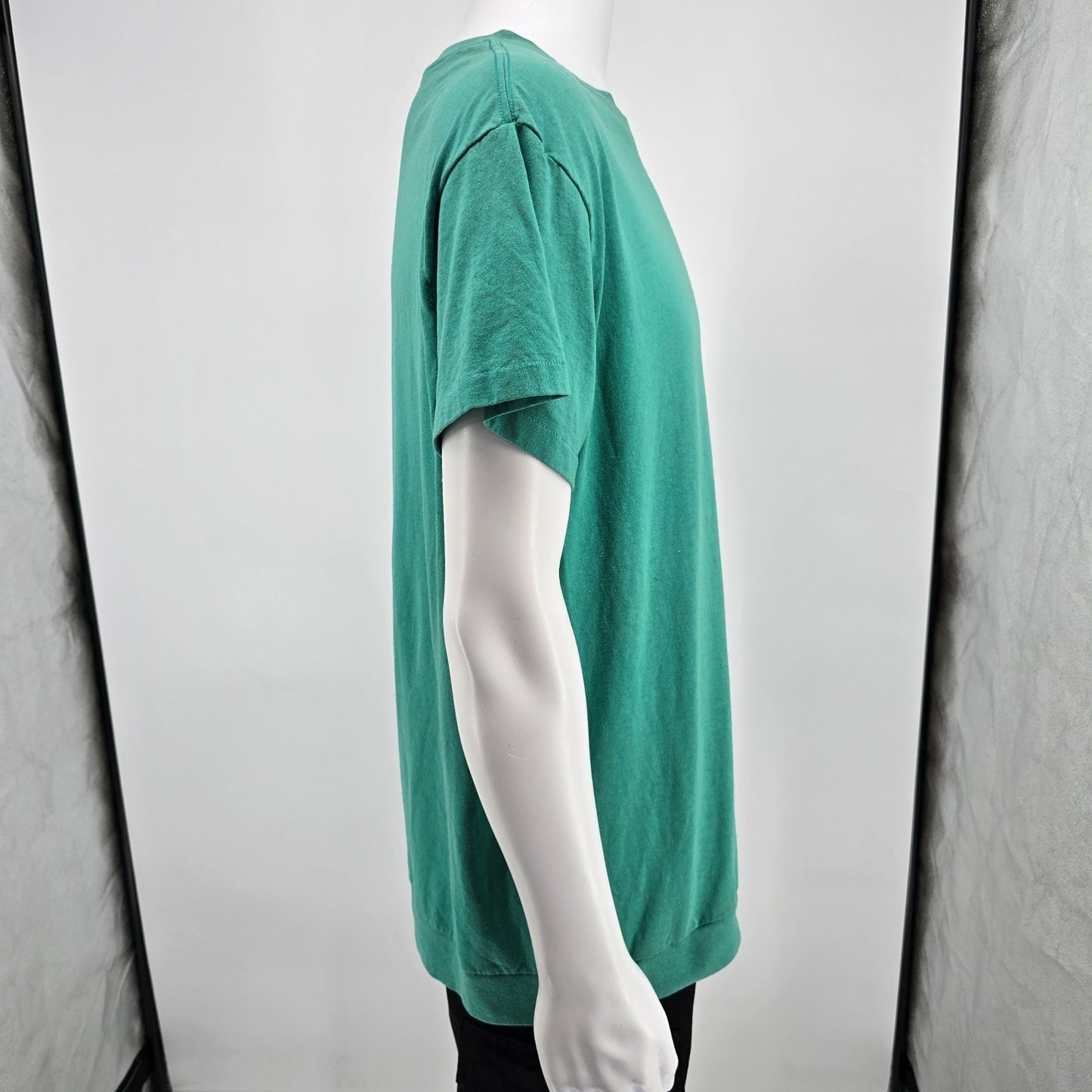 Vintage 1990s Blair Blank Seafoam Green Ribbed Hem Single Stitch T-Shirt (L/XL)