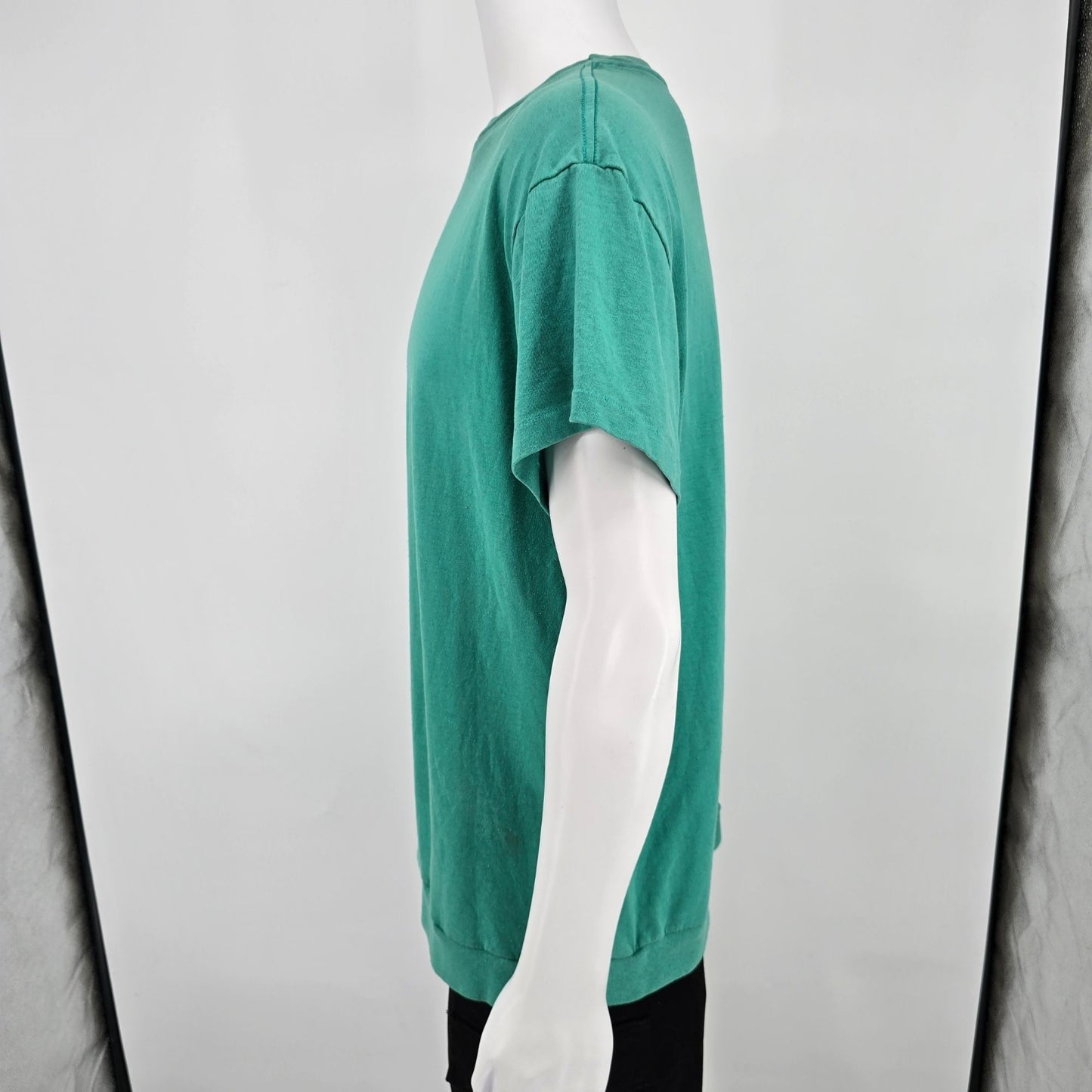 Vintage 1990s Blair Blank Seafoam Green Ribbed Hem Single Stitch T-Shirt (L/XL)