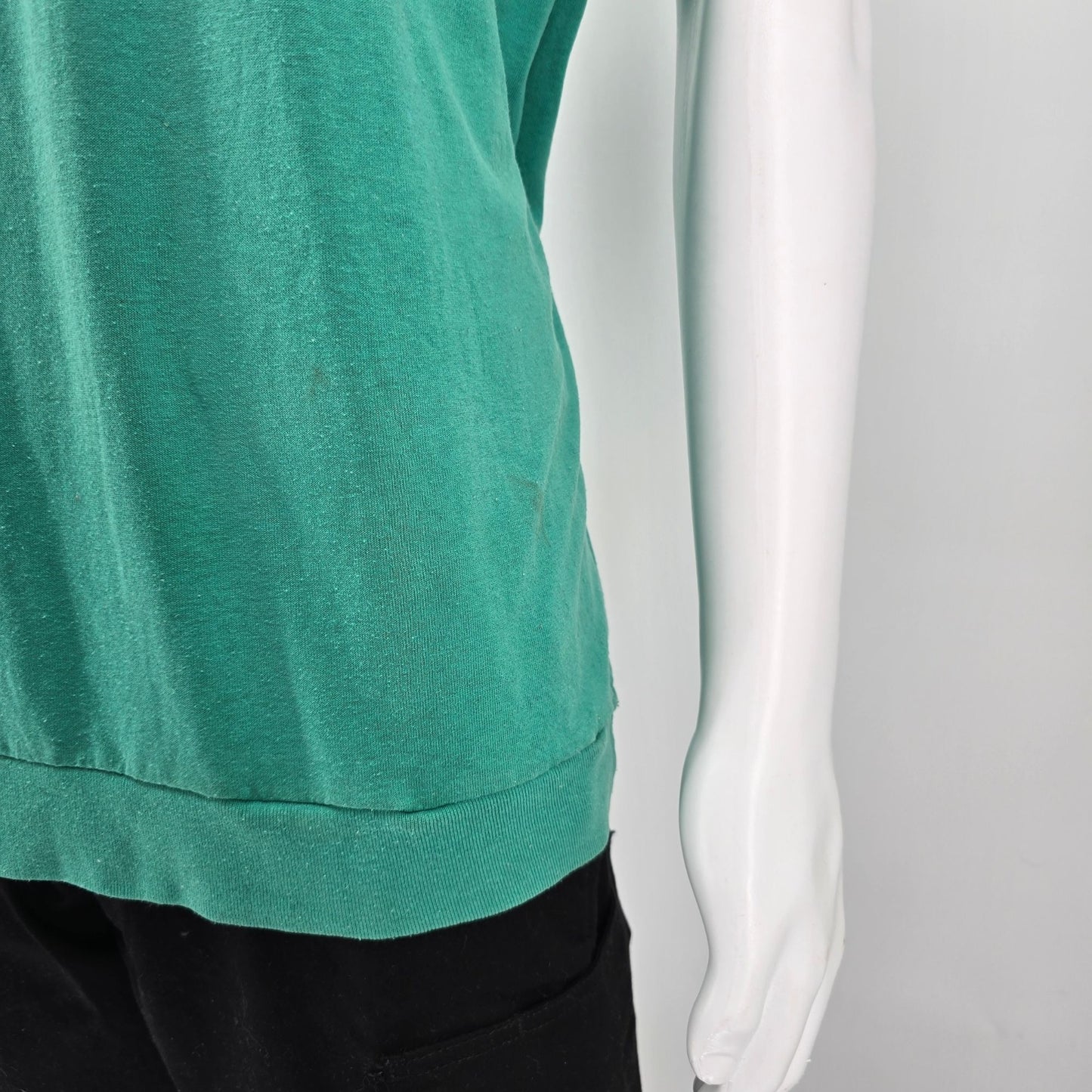 Vintage 1990s Blair Blank Seafoam Green Ribbed Hem Single Stitch T-Shirt (L/XL)