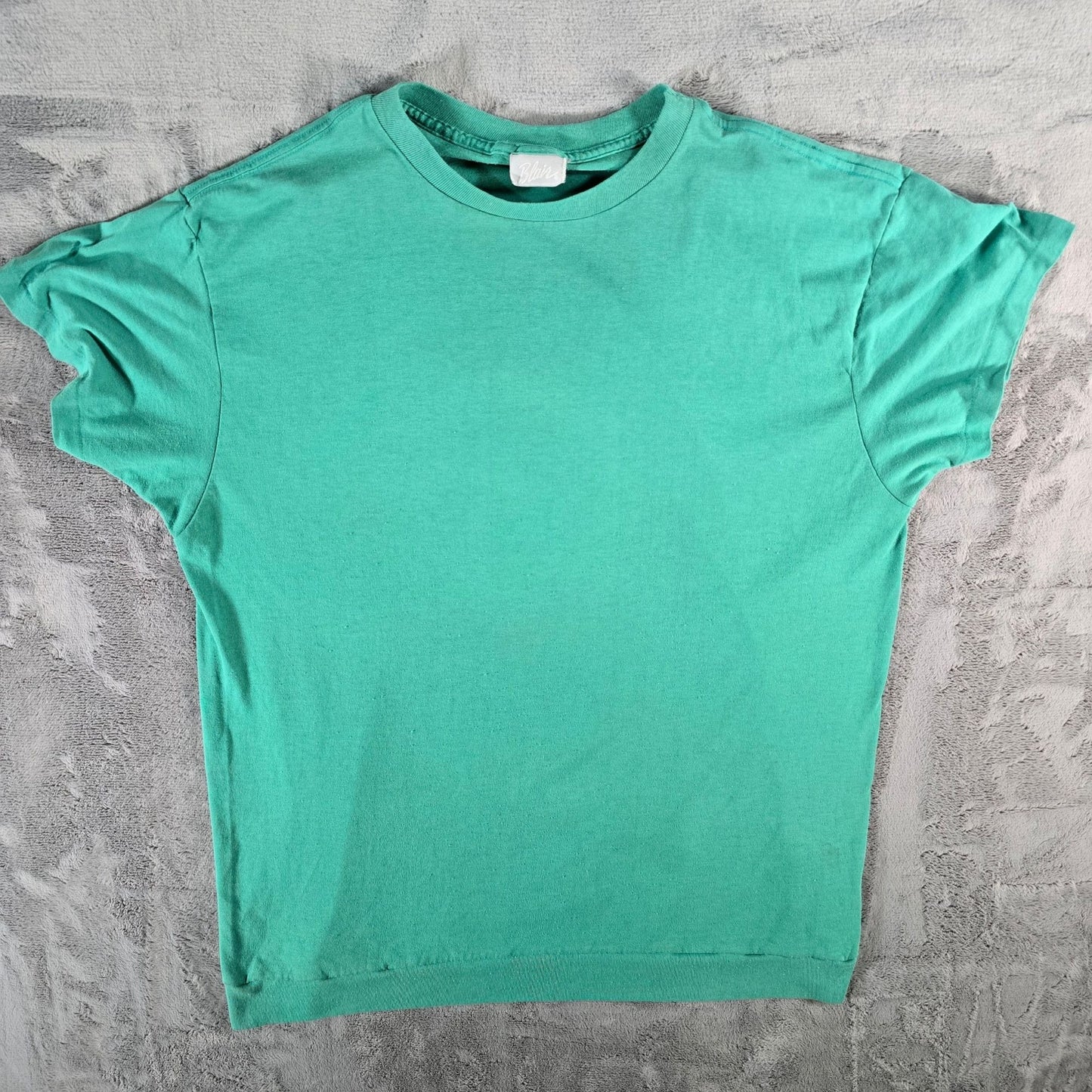 Vintage 1990s Blair Blank Seafoam Green Ribbed Hem Single Stitch T-Shirt (L/XL)