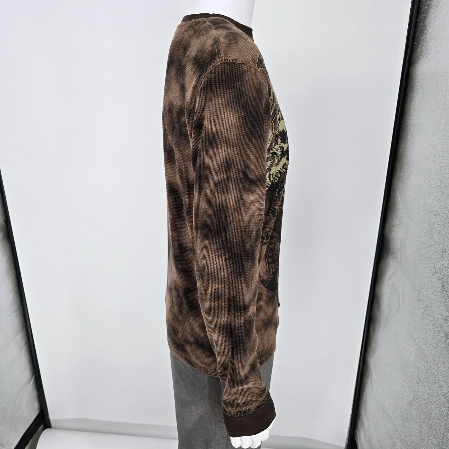 MMA Elite Long Sleeve Skull Graphic Waffle Kint Tie Dye Brown Thermal (L)
