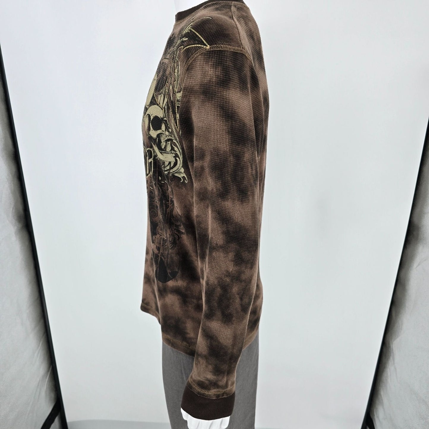 MMA Elite Long Sleeve Skull Graphic Waffle Kint Tie Dye Brown Thermal (L)