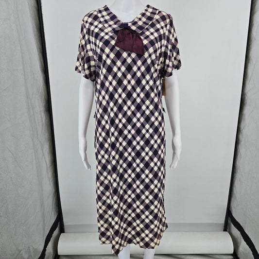 Vintage 1960s Purple/White Diagonal Check Metal Zipper Mod Sheath Dress (M/L)