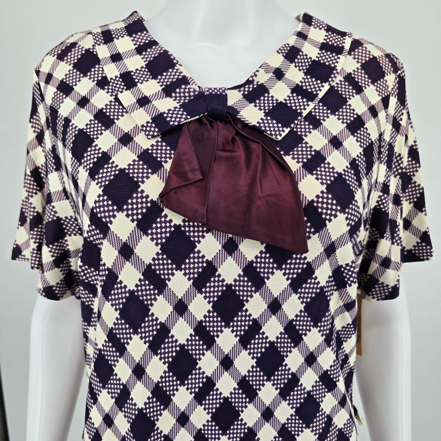 Vintage 1960s Purple/White Diagonal Check Metal Zipper Mod Sheath Dress (M/L)