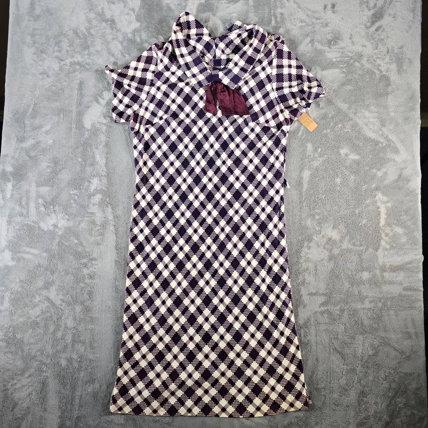 Vintage 1960s Purple/White Diagonal Check Metal Zipper Mod Sheath Dress (M/L)