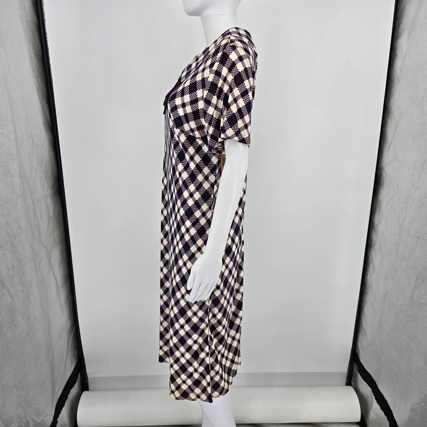 Vintage 1960s Purple/White Diagonal Check Metal Zipper Mod Sheath Dress (M/L)