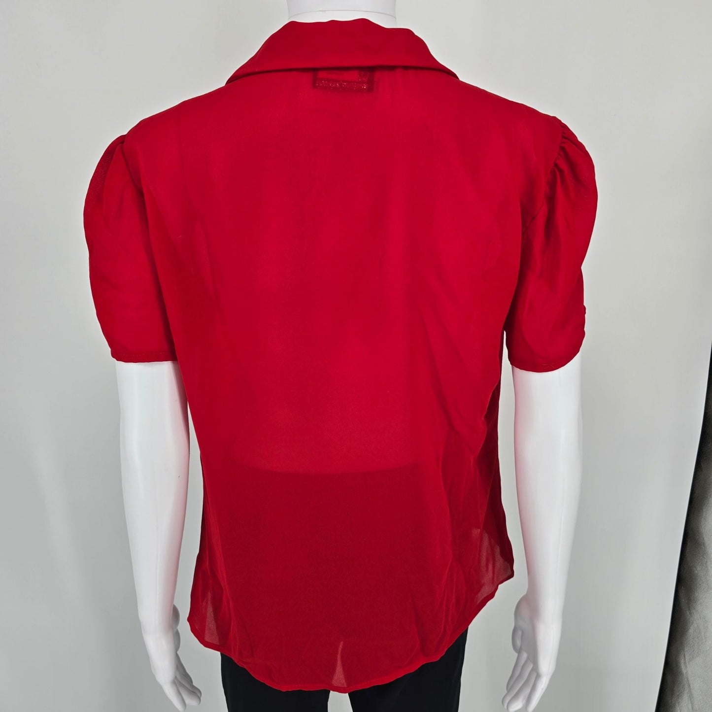 Vintage 1980s Chain Gang California Red Semi-Sheer Button-Front Blouse (M)