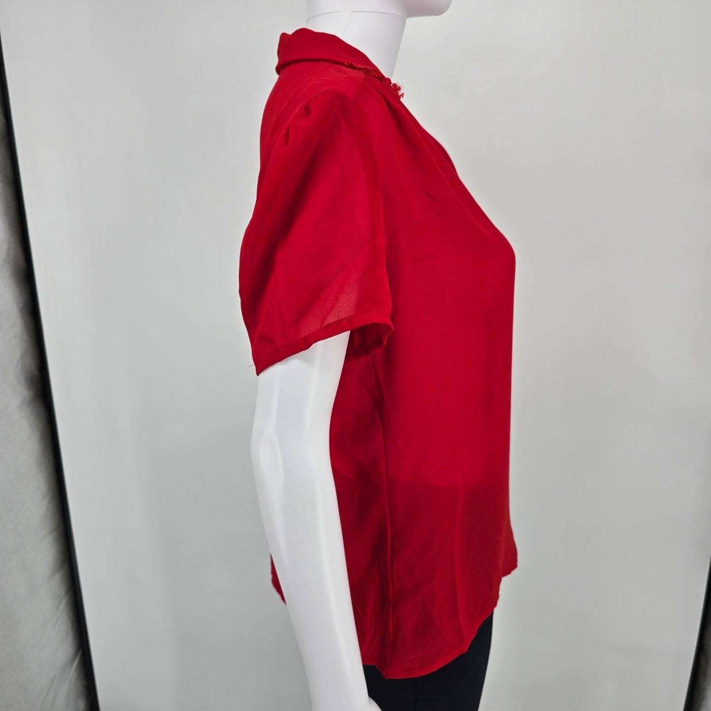 Vintage 1980s Chain Gang California Red Semi-Sheer Button-Front Blouse (M)