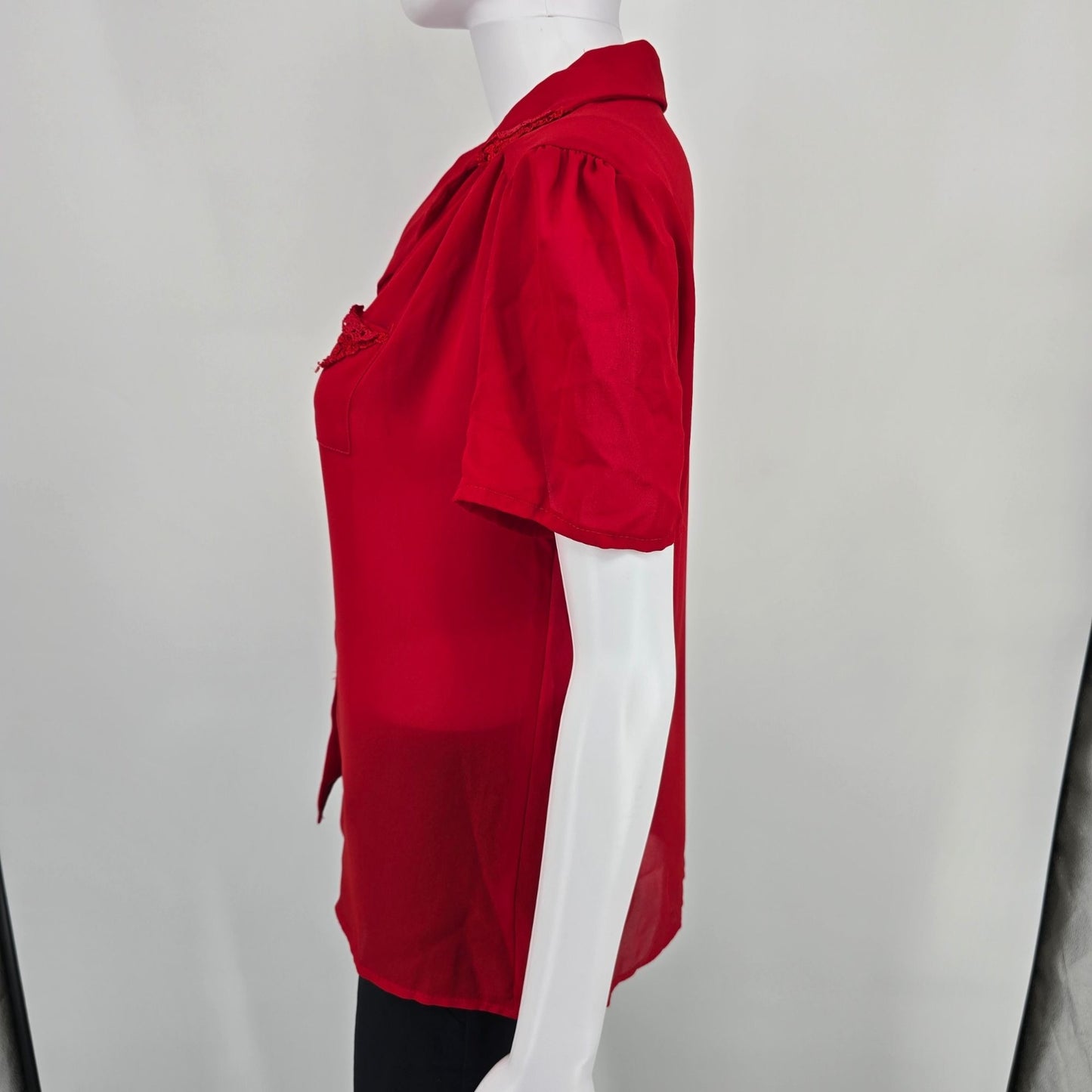 Vintage 1980s Chain Gang California Red Semi-Sheer Button-Front Blouse (M)