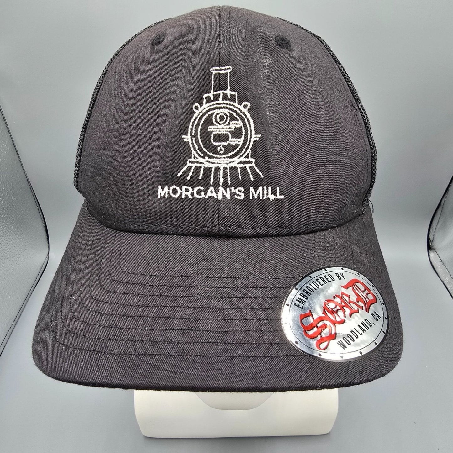 Morgan's Mill Woodland, CA Embroidered Black/White Richardson Trucker Hat *Fair