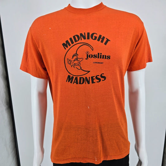 Vintage Early 1980s Joslins Midnight Madness Longmont, Colorado #10 T-Shirt (L)