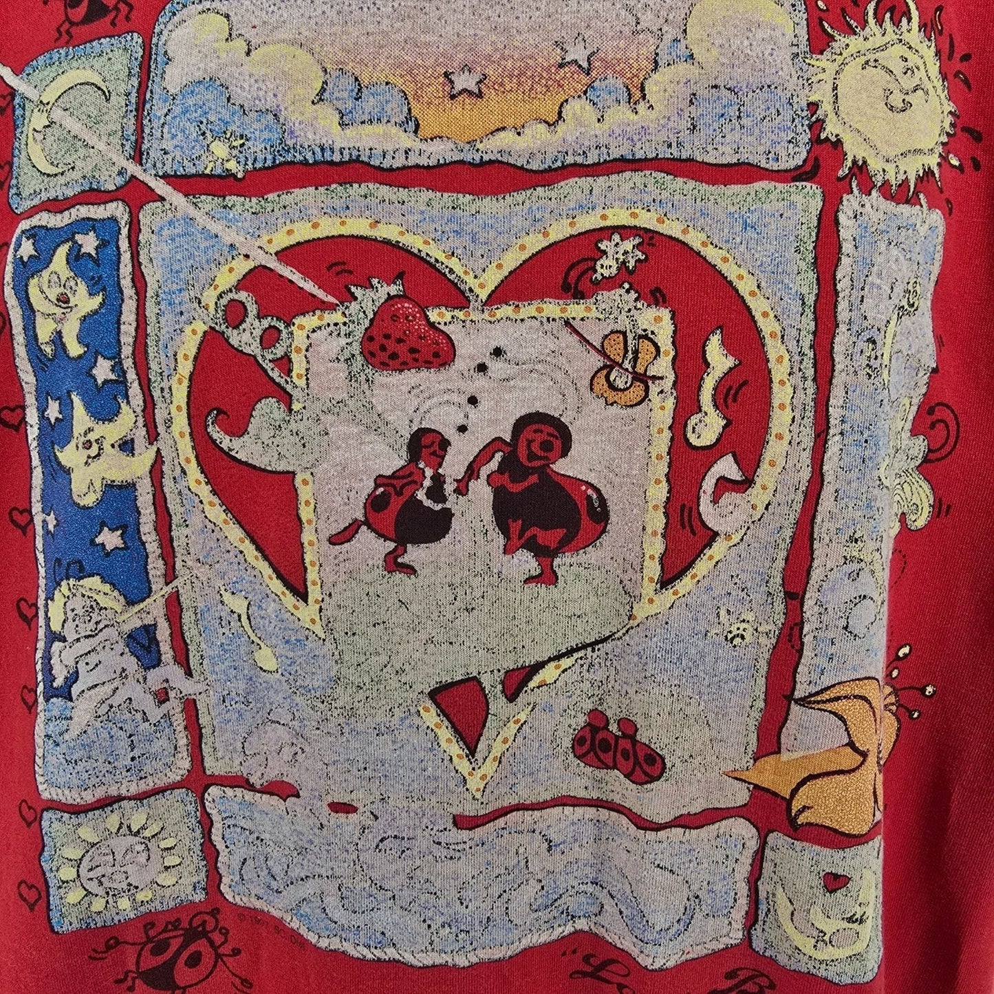 Distressed Vintage 1990s Murina Red "Love Bugs" Graphic T-Shirt (OSFA/XL/2XL)