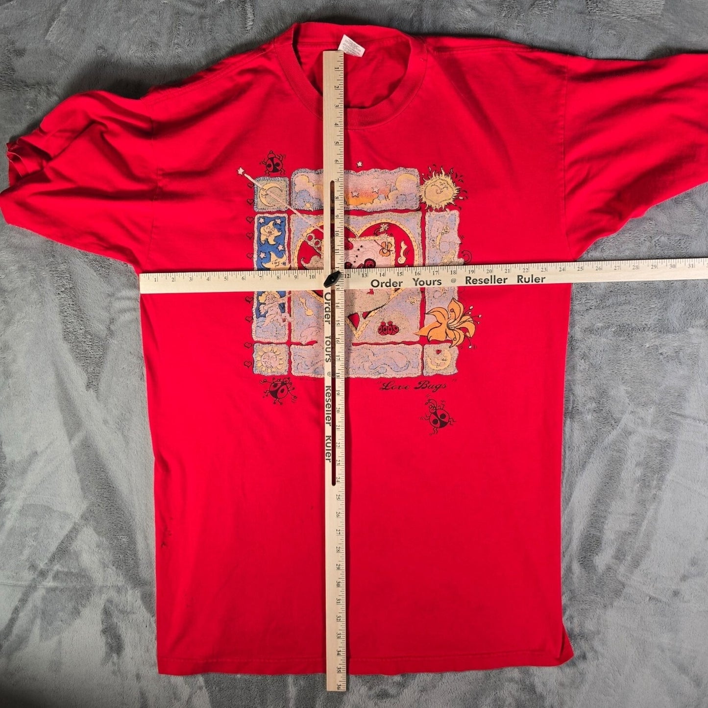 Distressed Vintage 1990s Murina Red "Love Bugs" Graphic T-Shirt (OSFA/XL/2XL)