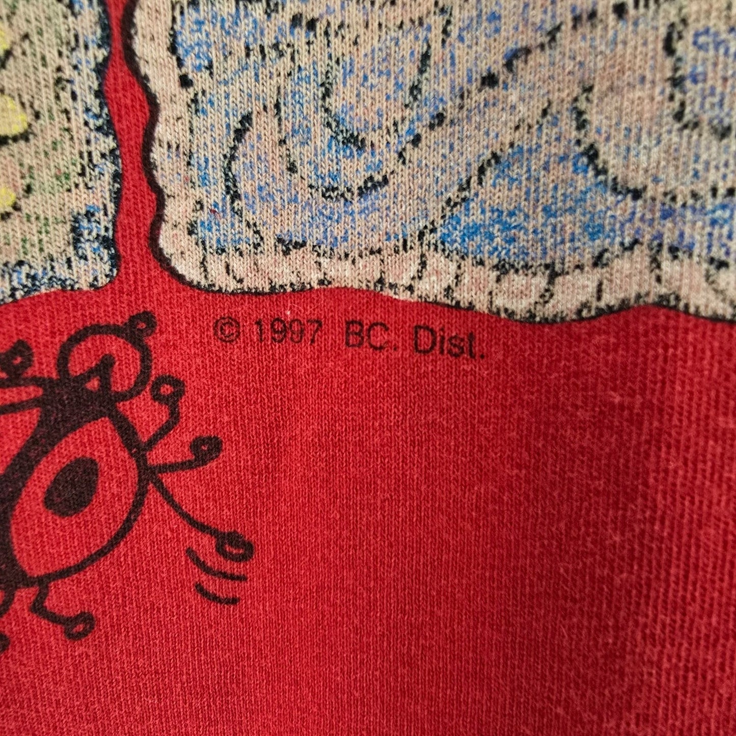 Distressed Vintage 1990s Murina Red "Love Bugs" Graphic T-Shirt (OSFA/XL/2XL)