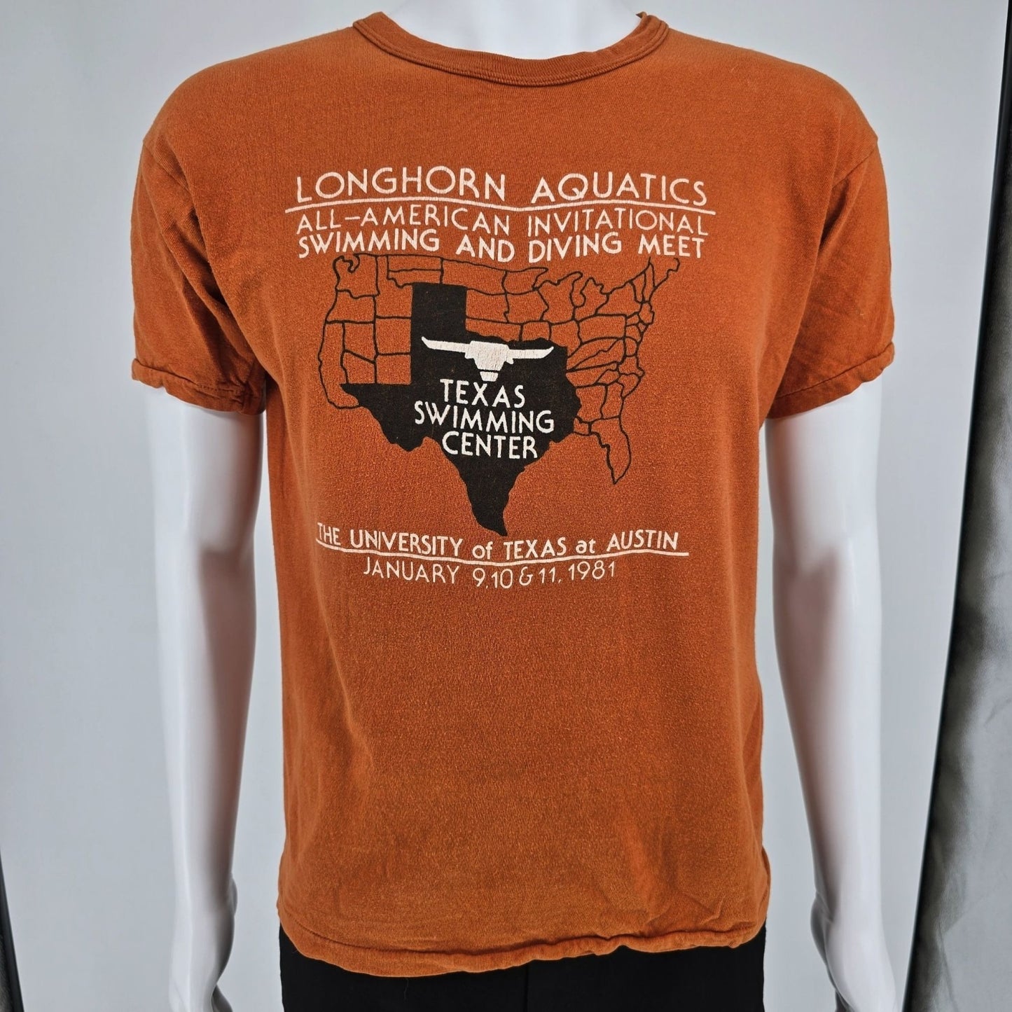 Vintage 1981 Texas Longhorn All-American Swimming and Diving Meet T-Shirt (L)
